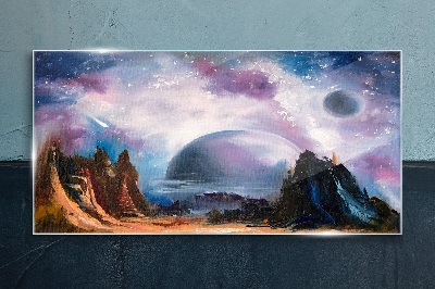 Space landscape with a planet Wall art on glass