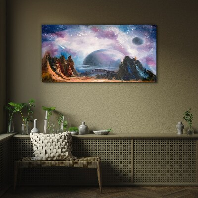 Abstract galaxy planet Glass Print