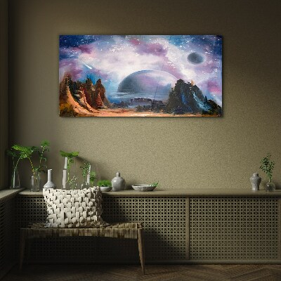 Space landscape with a planet Wall art on glass