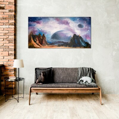 Space landscape with a planet Wall art on glass