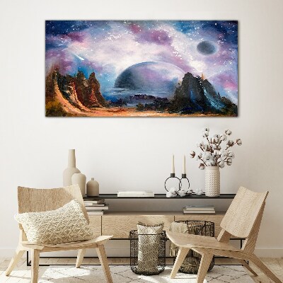 Space landscape with a planet Wall art on glass
