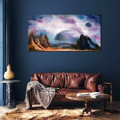 Space landscape with a planet Wall art on glass