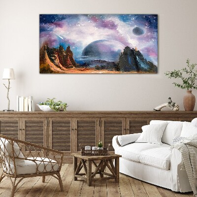 Space landscape with a planet Wall art on glass