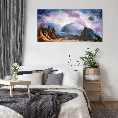Space landscape with a planet Wall art on glass