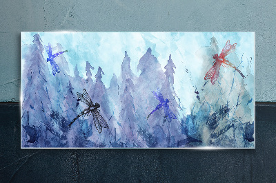 Slender dragonflies in a forest landscape Glass art print