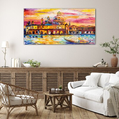 Venice in sunset colors Glass art print