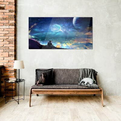 Cosmic night under the stars Wall art on glass
