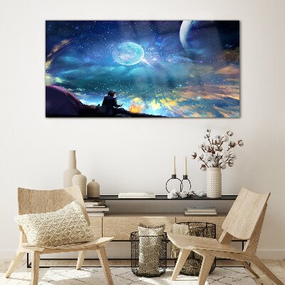 Cosmic night under the stars Wall art on glass