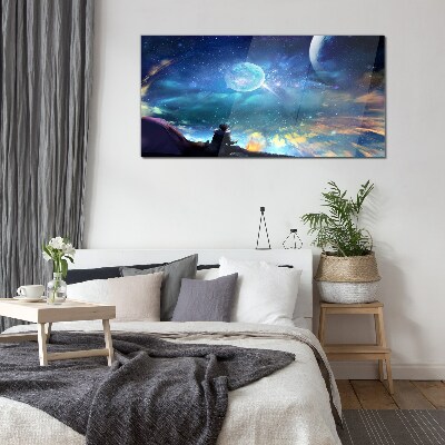 Cosmic night under the stars Wall art on glass