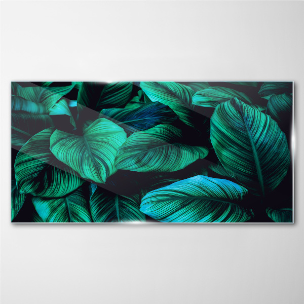 Green tropical leaves Glass art print
