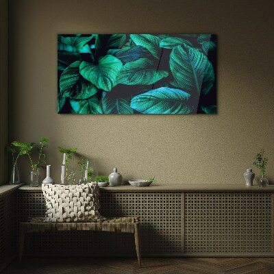 Green tropical leaves Glass art print