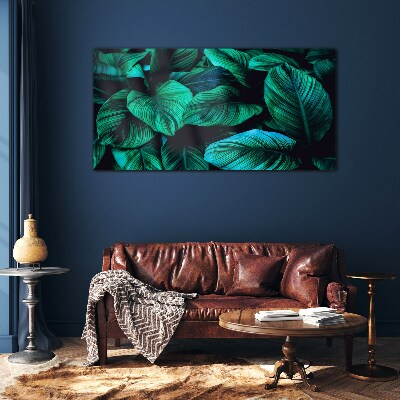 Green tropical leaves Glass art print