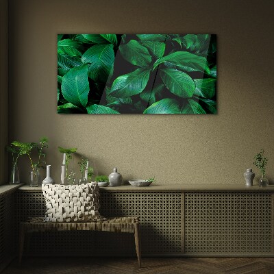 Green Symphony of Leaves Wall art on glass