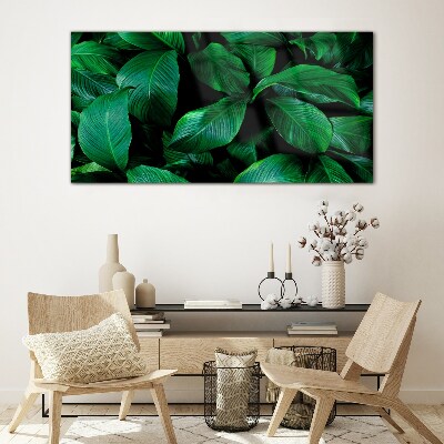 Green Symphony of Leaves Wall art on glass