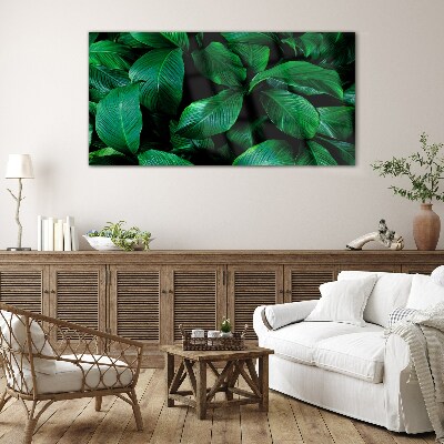 Green Symphony of Leaves Wall art on glass