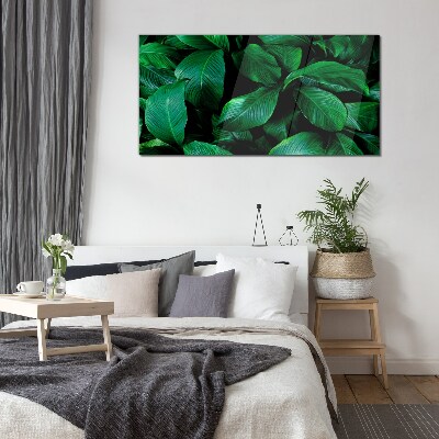 Green Symphony of Leaves Wall art on glass