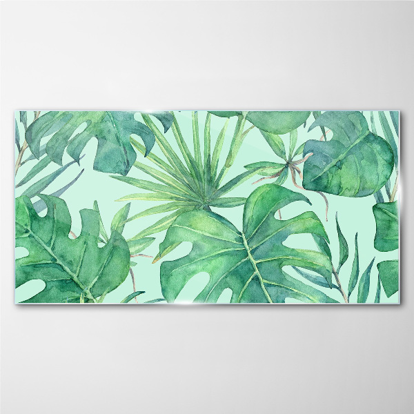 Tropical greenery in watercolor Wall art on glass