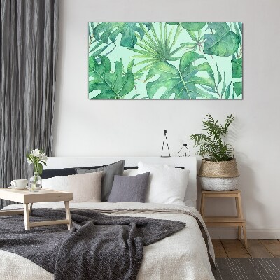 Tropical greenery in watercolor Wall art on glass