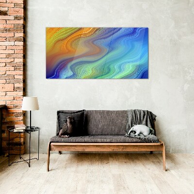 Waves of color in motion Wall art on glass