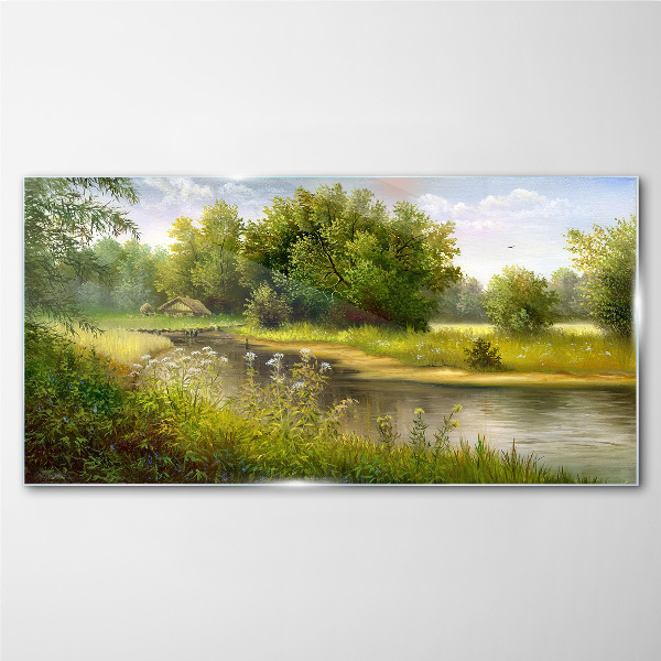 A peaceful landscape by the river Wall art on glass