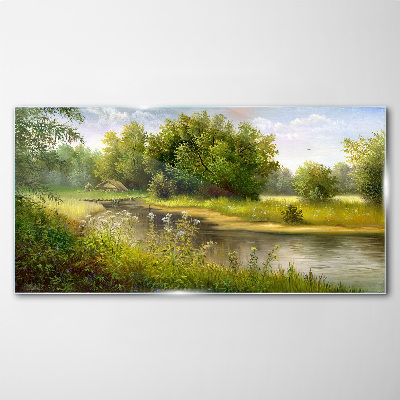 A peaceful landscape by the river Wall art on glass