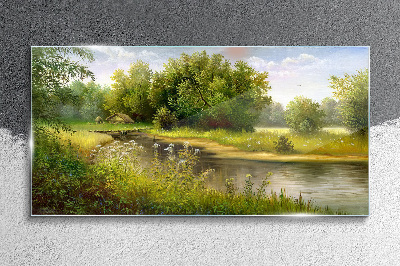 A peaceful landscape by the river Wall art on glass
