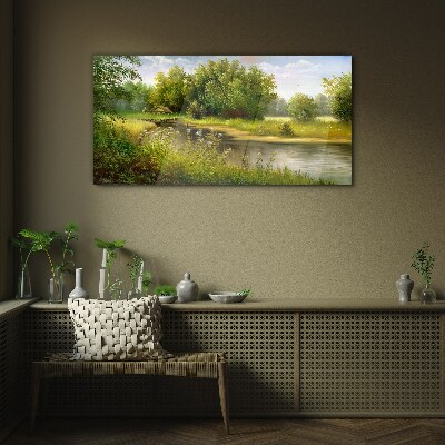 A peaceful landscape by the river Wall art on glass