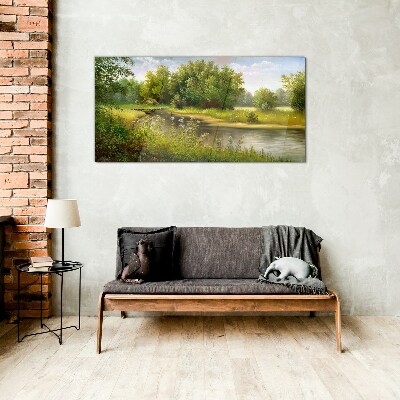 A peaceful landscape by the river Wall art on glass
