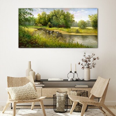 A peaceful landscape by the river Wall art on glass