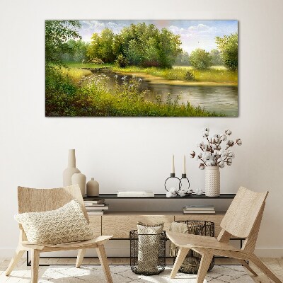 Forest river nature Glass Print