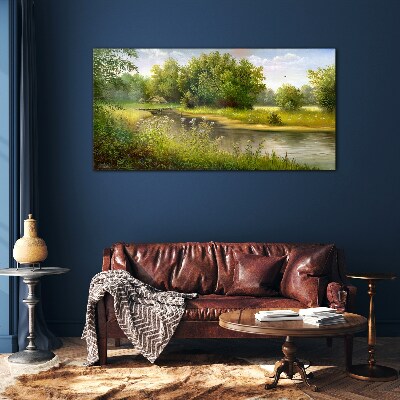 A peaceful landscape by the river Wall art on glass