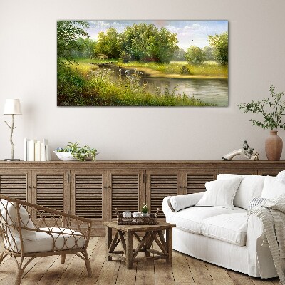 A peaceful landscape by the river Wall art on glass