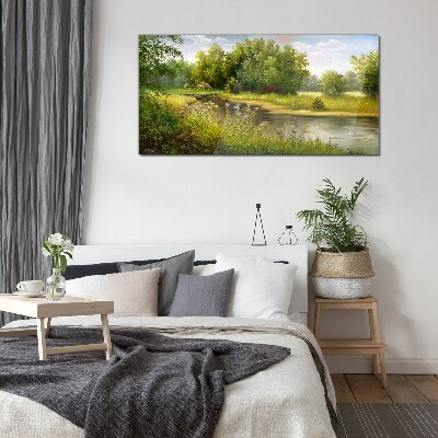 A peaceful landscape by the river Wall art on glass