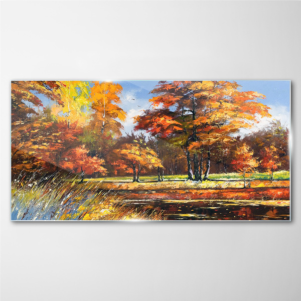 Golden autumn in the park Wall art on glass
