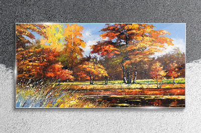 Golden autumn in the park Wall art on glass
