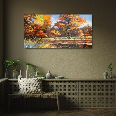 Golden autumn in the park Wall art on glass