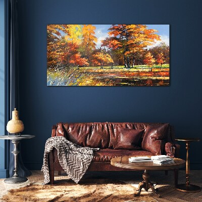 Golden autumn in the park Wall art on glass