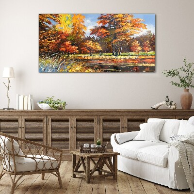 Golden autumn in the park Wall art on glass