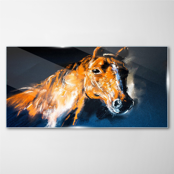 Portrait of a horse in intense colors Glass art print