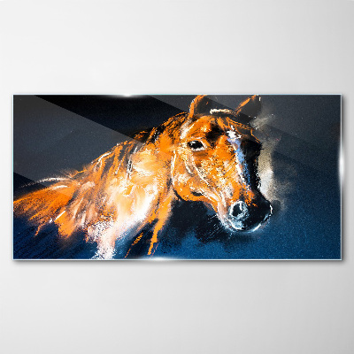 Portrait of a horse in intense colors Glass art print