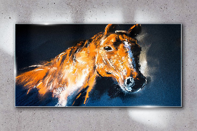 Portrait of a horse in intense colors Glass art print