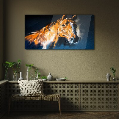 Portrait of a horse in intense colors Glass art print