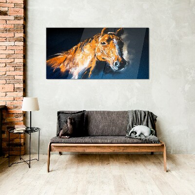 Portrait of a horse in intense colors Glass art print