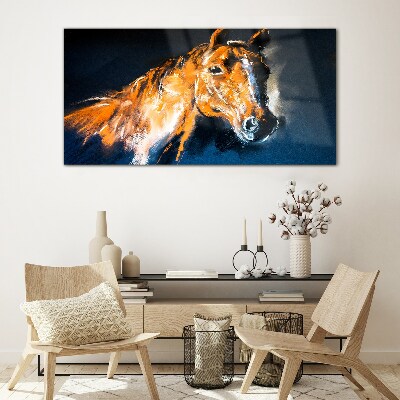 Portrait of a horse in intense colors Glass art print