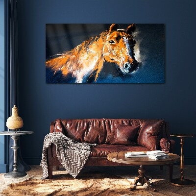 Portrait of a horse in intense colors Glass art print