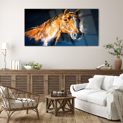 Portrait of a horse in intense colors Glass art print