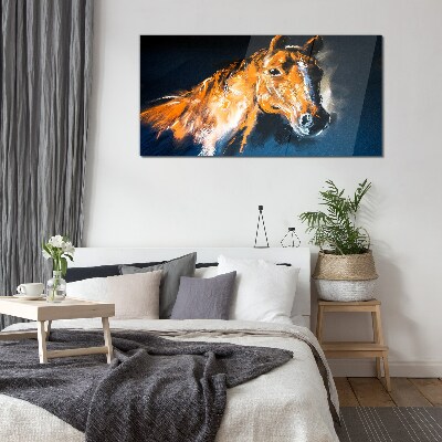 Portrait of a horse in intense colors Glass art print