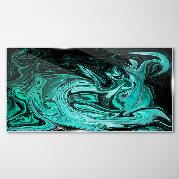 Turquoise swirls of abstraction Wall art on glass