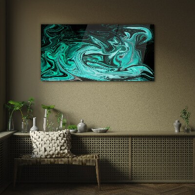 Turquoise swirls of abstraction Wall art on glass