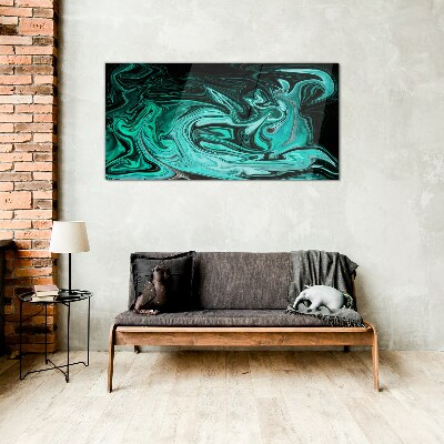 Turquoise swirls of abstraction Wall art on glass